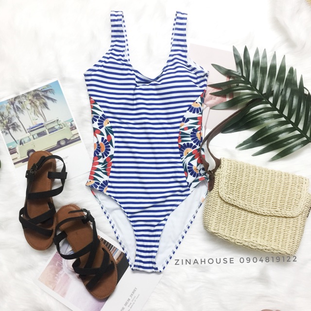 [Bikini] Monokini kẻ xanh