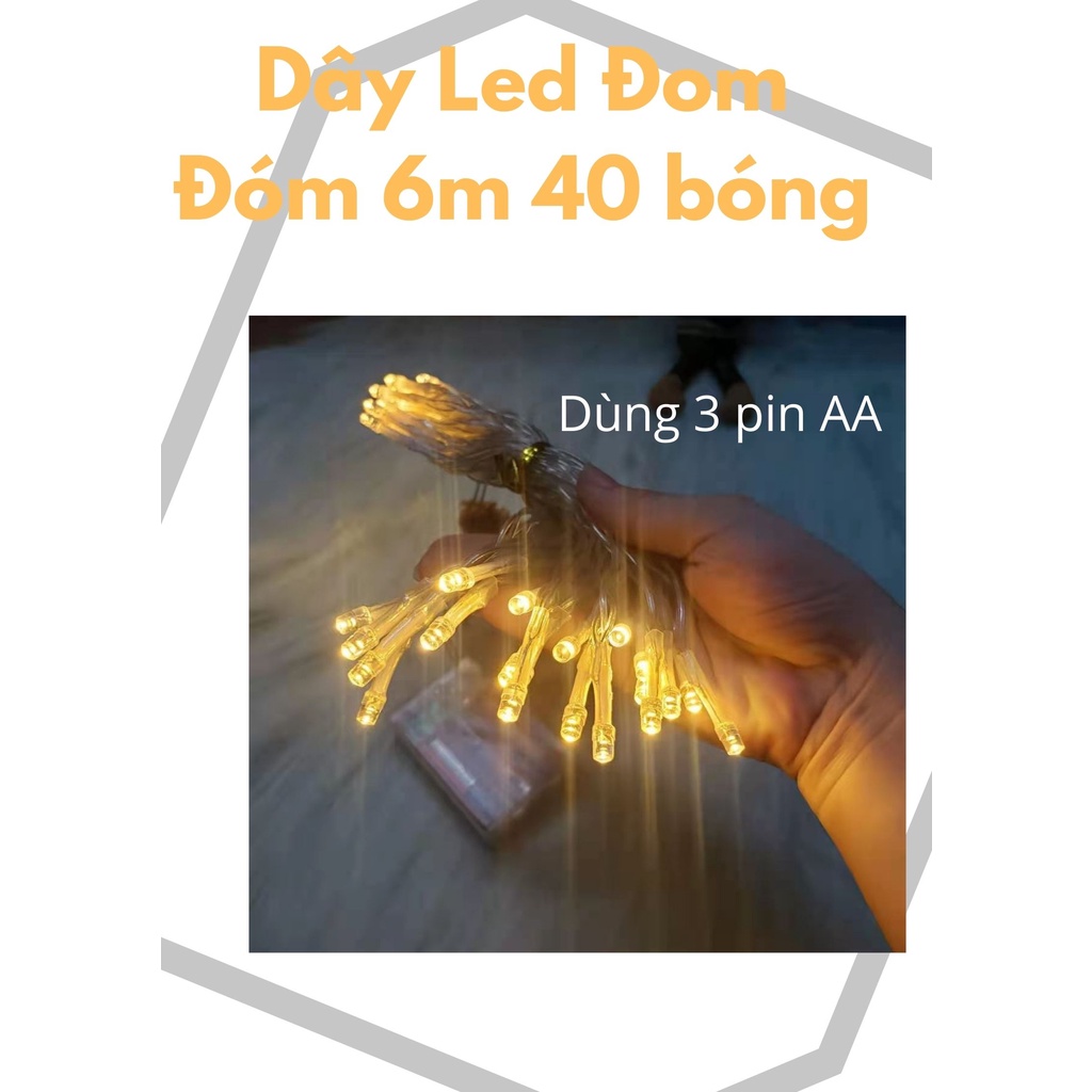 (xài Pin AA) DÂY ĐÈN LED ĐOM ĐÓM ĐÓM, VÀNG NẮNG CHỚP & CHỚP, 6M 40 BÓNG