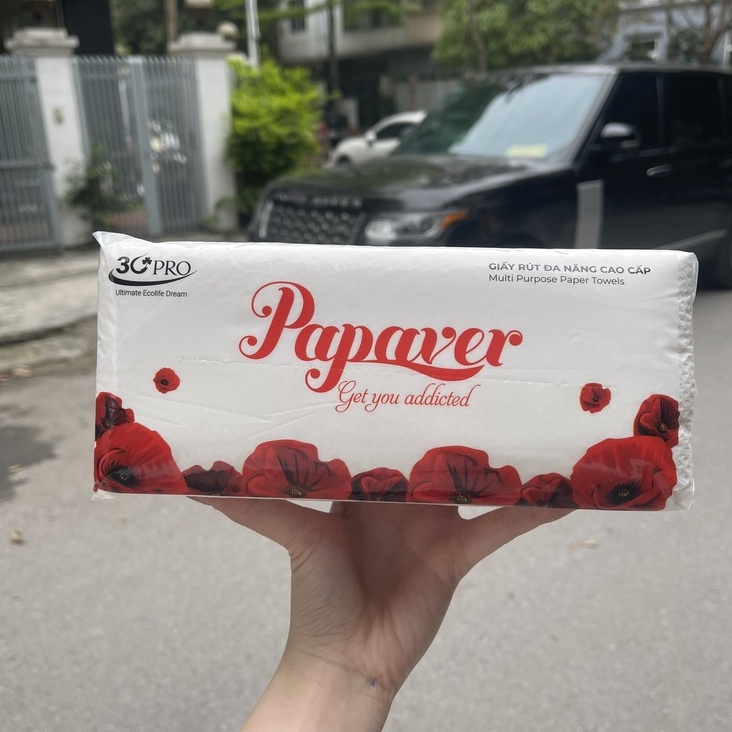 Khăn giấy rút đa năng cao cấp Papaver, 100% bột giấy nguyên sinh, 200 tờ 2 lớp siêu mềm siêu dai