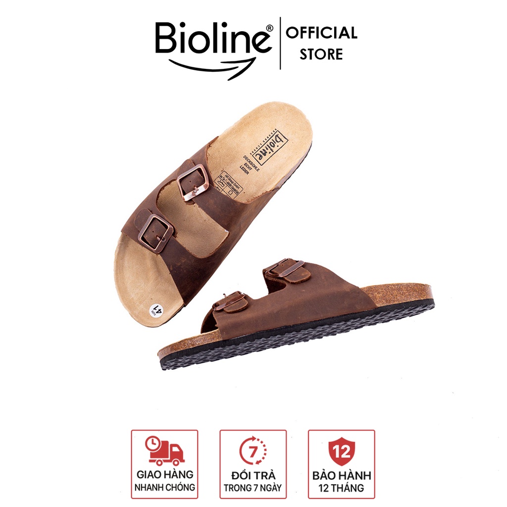DA BÒ THẬT Dép Đế Trấu Da Bò, Dép birken quai ngang Sandal Birken dép trấu unisex chính hãng Bioline mã D01