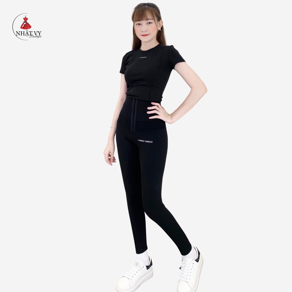 Quần Legging Nữ NHẬT VY Lưng Cao Đai Điều Chỉnh Màu Đen – D2146