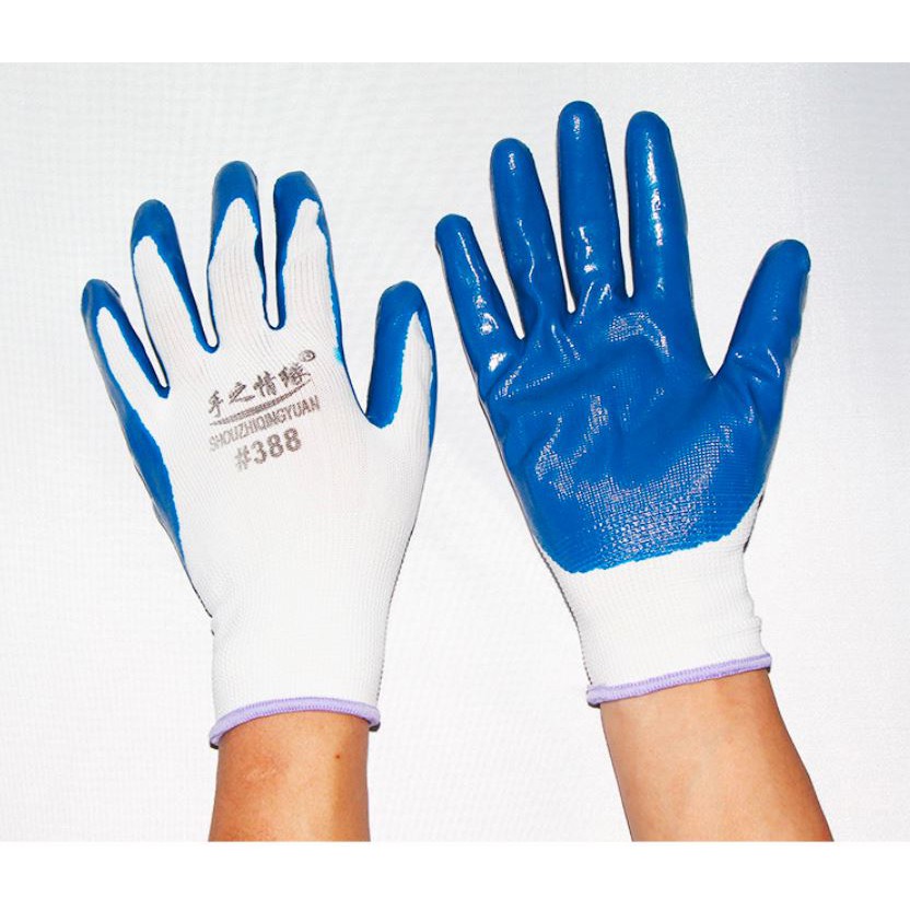 Găng tay phủ sơn xanh chống hóa chất, chống dầu, găng tay bảo hộ lao động 388 (1 đôi)