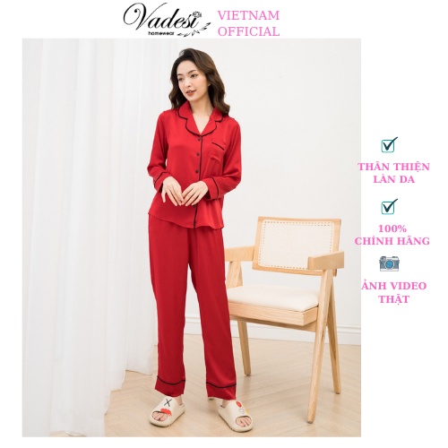 Bộ Đồ Pijama Nữ Lụa Cao Cấp VADESI Quần Áo Dài Tay Mặc Nhà Bầu Sau Sinh Màu Trơn Basic Co Giãn Nhẹ Mềm Mịn Thấm Hút