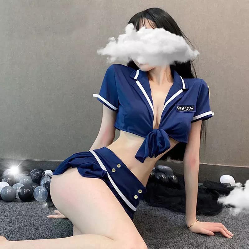 Cosplay nữ cảnh sát set áo váy xanh đậm gợi cảm