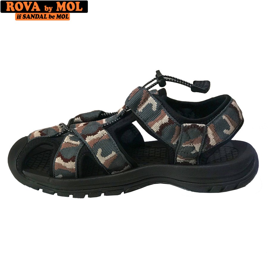 Giày sandal nam bít mũi hiệu Rova đế cao su quai dù thích hợp đi làm đi phượt đạp xe màu lính mã RV626