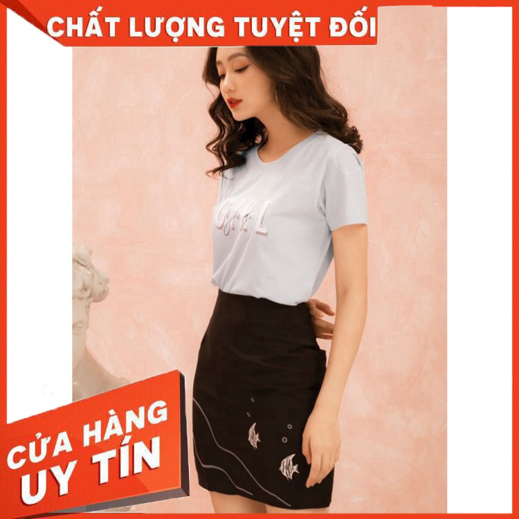 Chân váy thêu cá GUMAC CV22016_DEN - Hàng nhập khẩu