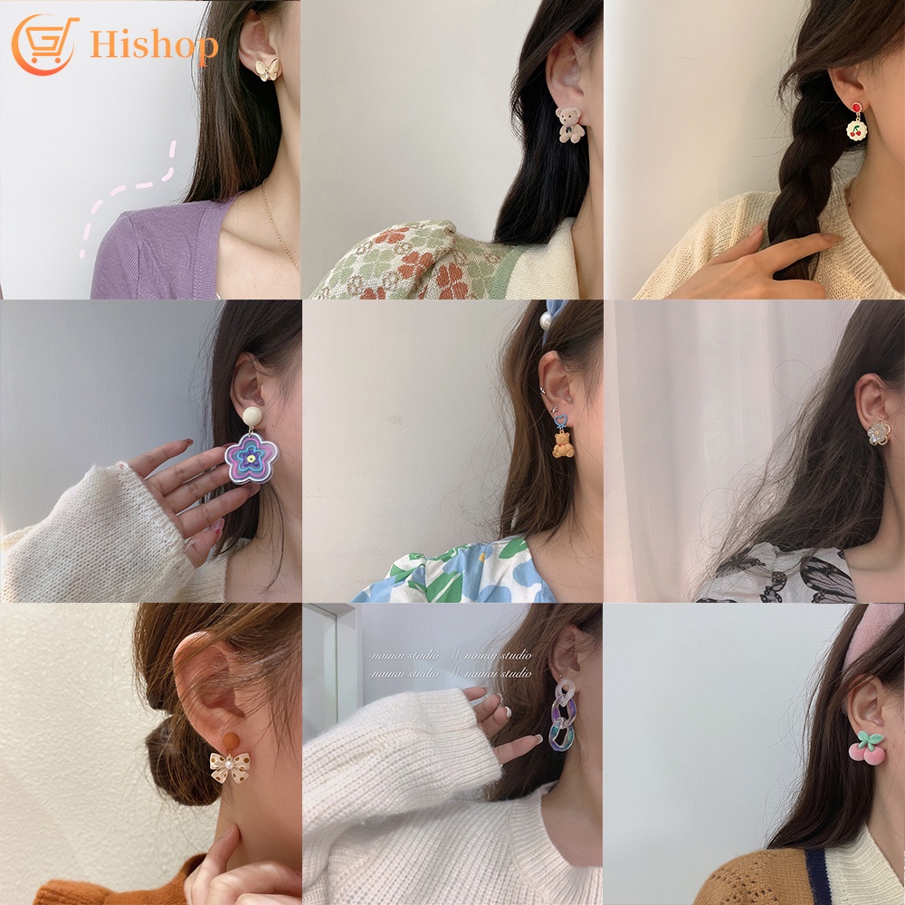 Bông tai phong cách hàn quốc dễ thương nơ bông tai đính pha lê ngọc trai cho phụ nữ trang sức phụ kiện