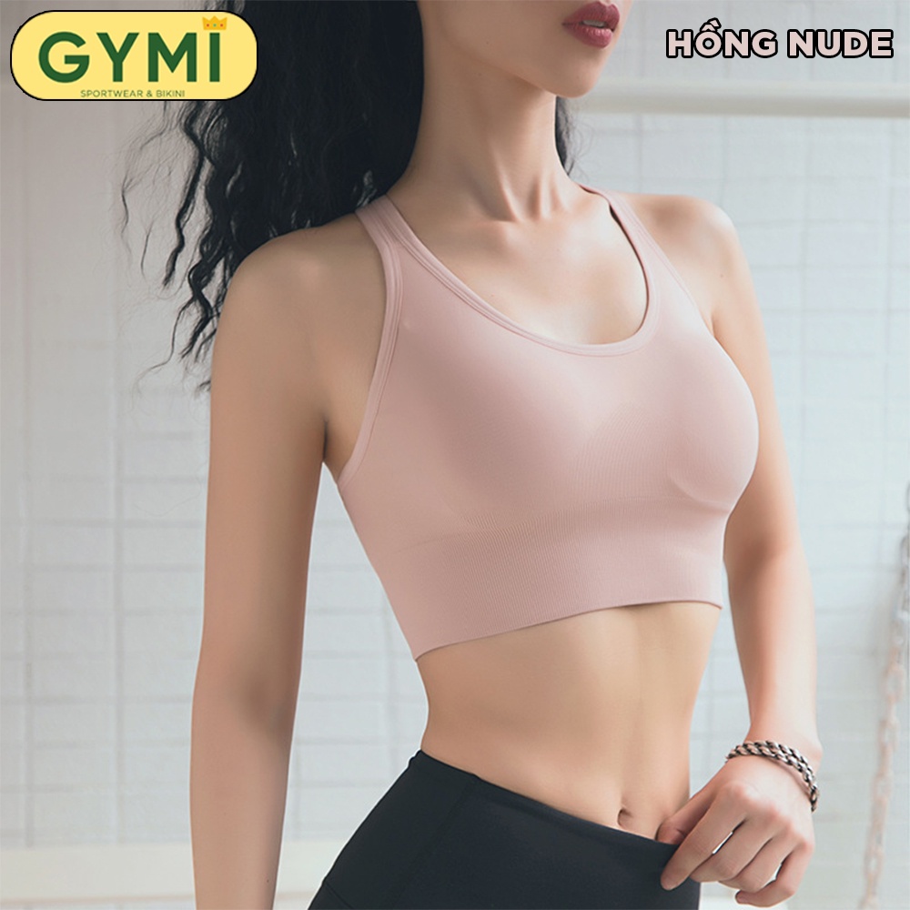 Áo bra tập gym yoga nữ GYMI AL03 dáng croptop thể thao khoá cài 4 nấc kèm mút ngực nâng chống sốc ngực