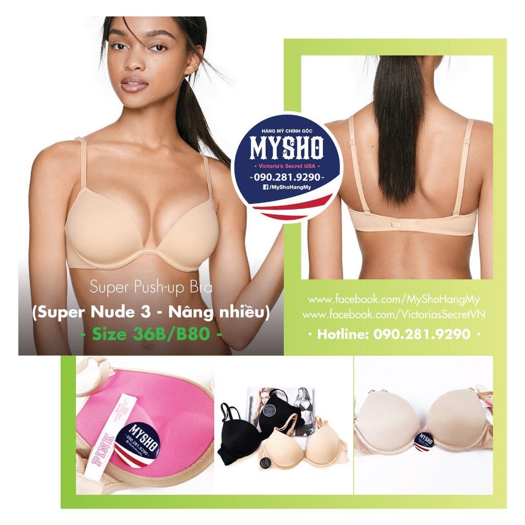 (Bill Mỹ) 36B/B80 - Áo lót nâng ngực nhiều, màu nude super Push-up - , Victoria's Secret USA