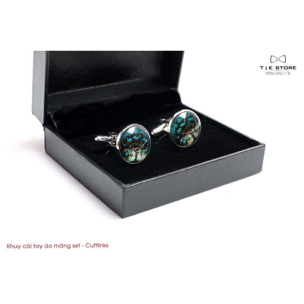 Khuy Cài tay áo Măng Set cao cấp đính đá - cufflinks , tặng kèm hộp nhỏ, hình bức tranh