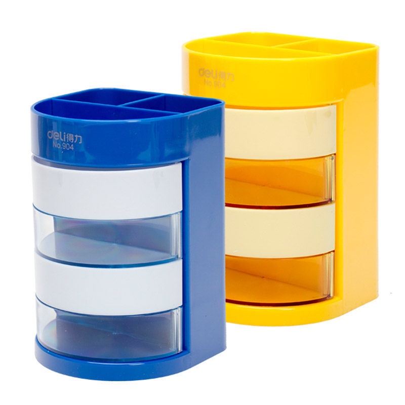Ống cắm bút 4 ngăn Deli - hộp đựng bút để bàn  - Màu Xanh dương/vàng dùng trong văn phòng 1 chiếc - E904 - HOKAMI STORE