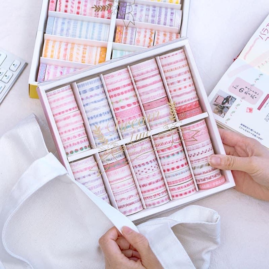 [ Set Washitape Lẻ ] Washi Tape Băng Keo Dính Nhiều Kiểu Trang Trí Note Book Sticker Cute Có Bán Hộp 100 Washi Xinh