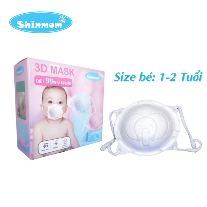 Khẩu trang gấu Shinmom đủ size bé 1- 2 và 2-6 tuổi (hộp 6 chiếc)