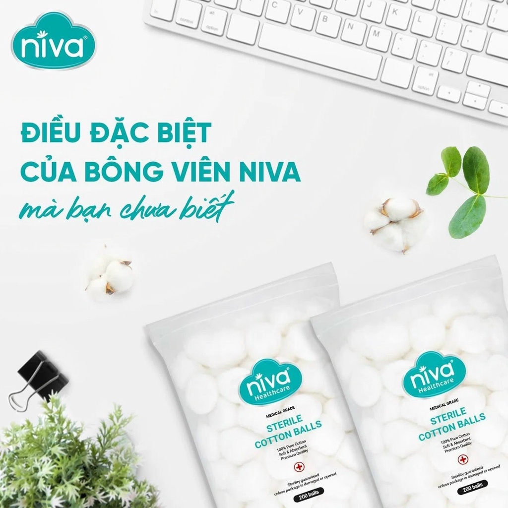 Bông gòn đút tai cho mẹ sau sinh Niva - Bông viên tròn Niva, dùng trong y tế, nút nhét lỗ tai, trang điểm