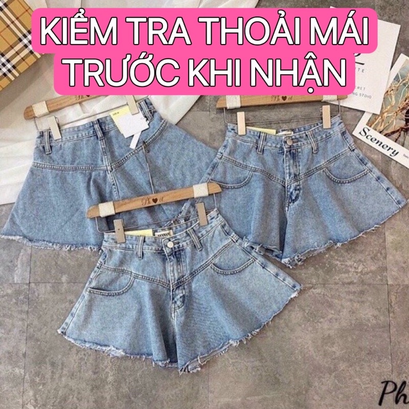 Quần short jean nữ dáng xoè gấu siêu hót, chất jean đẹp cạp cao cá tính,