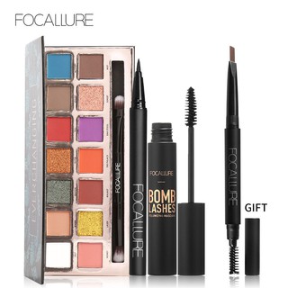 Bộ trang điểm FOCALLURE bảng phấn mắt + bút kẻ mắt + mascara + chì kẻ mày tiện dụng