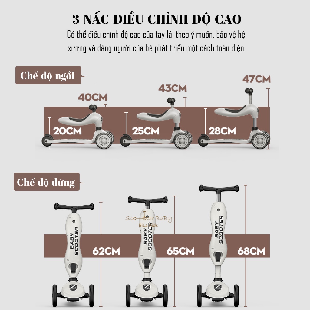 Xe Scooter cho bé ZinBang 3in1 từ 1-5 tuổi scoot and ride trượt chòi chân tập đi có tay đẩy, vòng bảo vệ