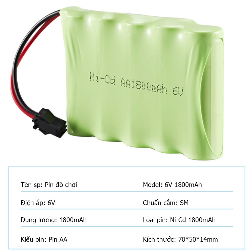 Pin đồ chơi ô tô điều khiển AA 6V - 1800mAh chuẩn cắm SM