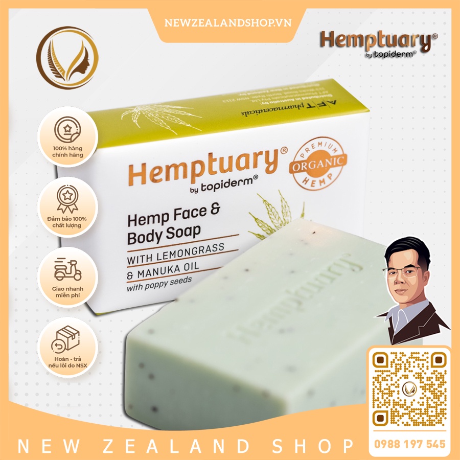 Xà phòng rửa mặt và cơ thể từ hạt gai dầu giúp sạch da, giảm mụn giữ ẩm Hemptuary Face and Body Soap 100g