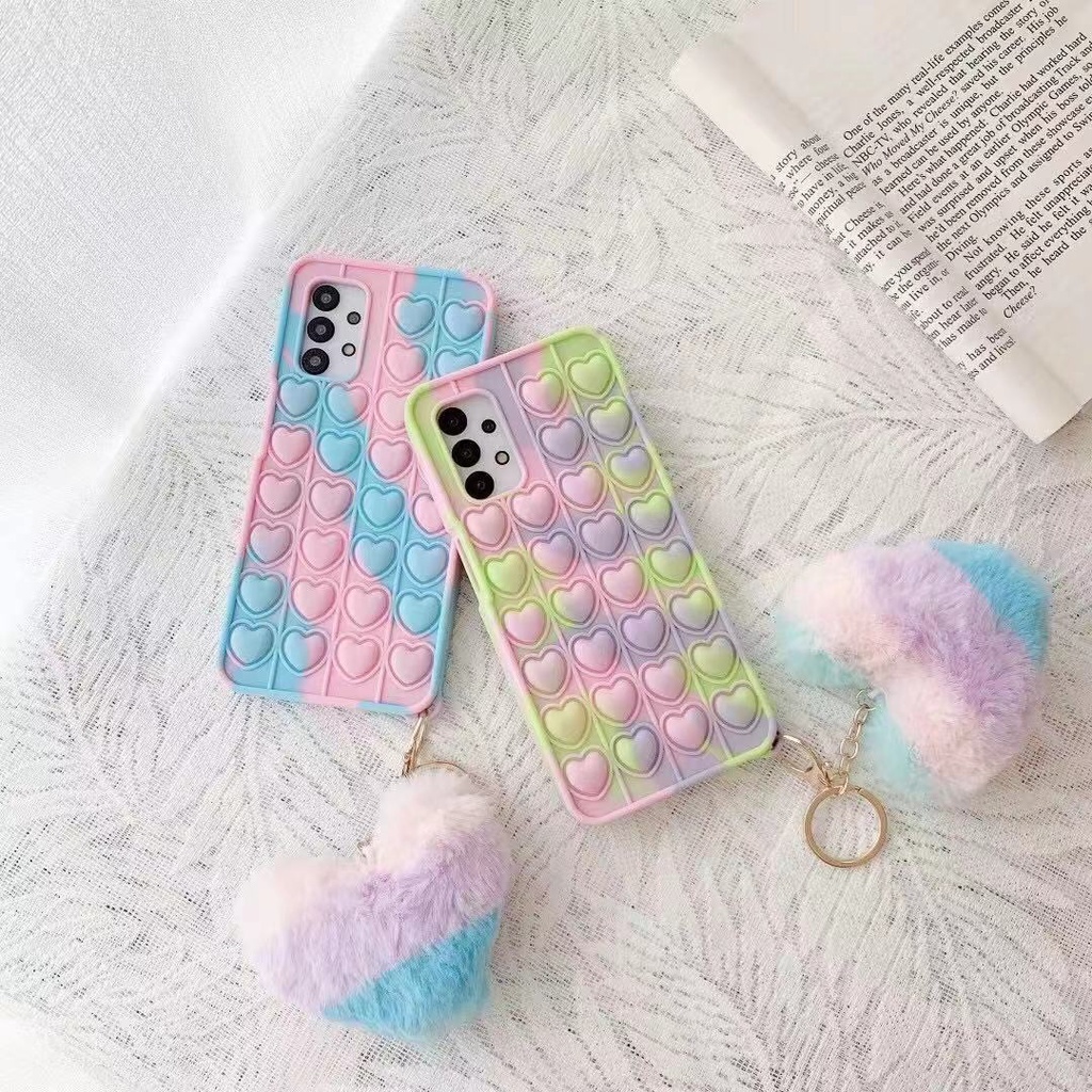 Relive Stress Pop Fidget Toys Silicone Case Samsung Galaxy A50S A30S A50 S10 S20 S21 Plus Note 9 10 Pro Note 20 Ultra Phone Protective Cover With Love Pendant