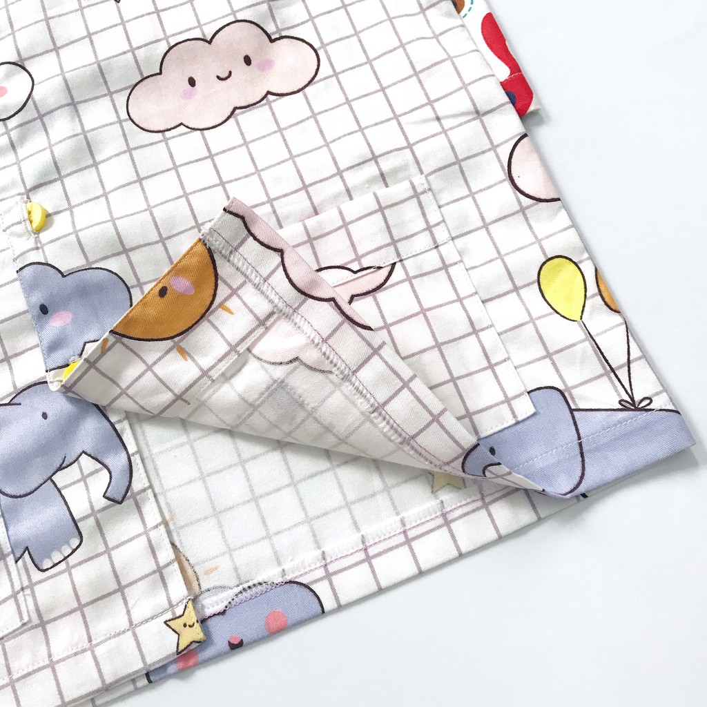 Pijama cho bé vải cotton mềm mịn hút mồ hôi - Thú kẻ ô 10-45kg