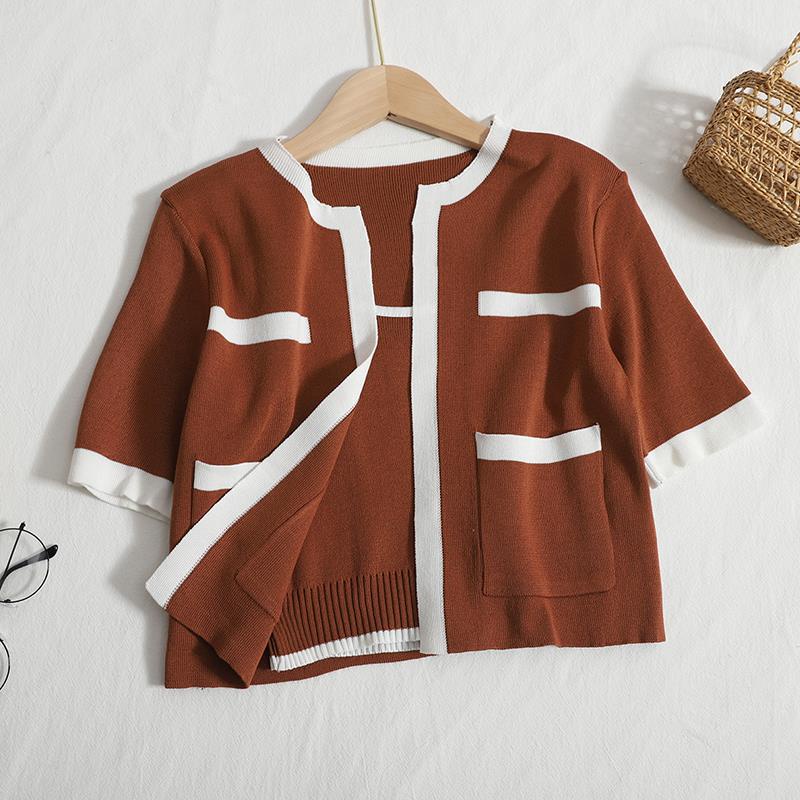 Sét áo cardigan ngắn tay kèm áo bra len tăm dệt kim cực xinh