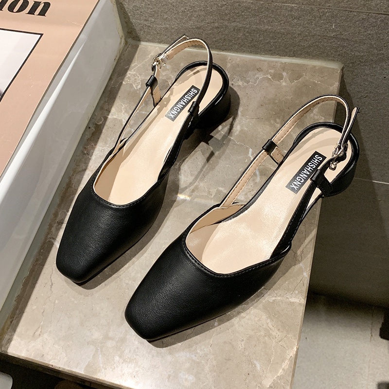 Giày Cao Gót Mũi Nhọn Gót Dày Hở Ngón Phối Ren Và Khóa Cài Sau Lưng Thời Trang Xuân Hè Dành Cho Bạn Nữ