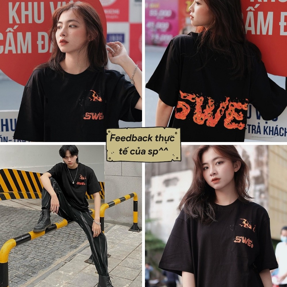 Áo thun tay lỡ SWE Flame Pocket Tee form rộng Unisex nam nữ phong cách Ulzzang - AT08 | WebRaoVat - webraovat.net.vn