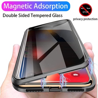 Ốp điện thoại nắp lật mặt kính cường lực viền kim loại từ tính cho IPHONE 11 12 13 PRO MAX X XS 7 8 PLUS SE 2020