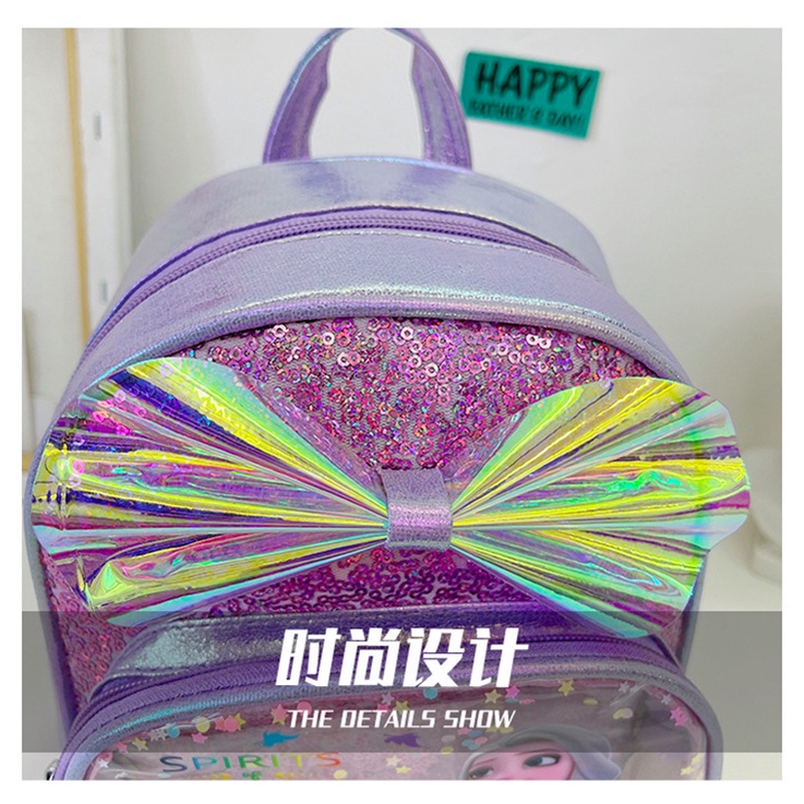 Ba lô mini trong suốt đính kim sa lấp lánh họa tiết công chúa Elsa Disney chống thấm nước mềm mại thoáng khí cho bé gái