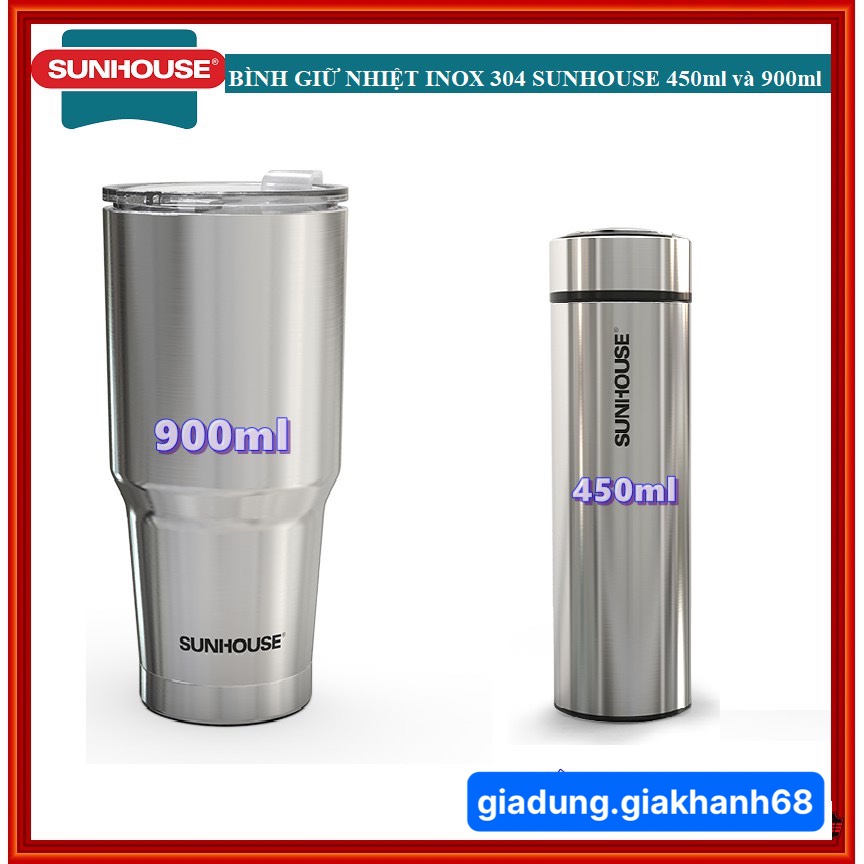 BÌNH GIỮ NHIỆT INOX 304 SUNHOUSE 900ML Và 450ML HÀNG CHÍNH HÃNG-BH 12 THÁNG