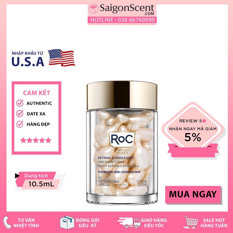 Tinh Chất RoC Retinol Correxion Line Smoothing Night Serum Capsules ( 30 viên/10.5mL )