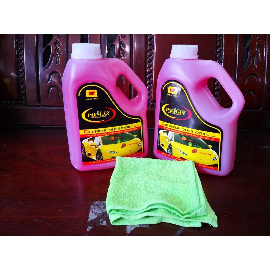 Combo 2 Chai Nước Rửa Xe Siêu Bóng Tạo Bọt Pallas 3000ml Tặng Kèm Khăn