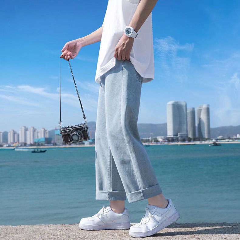 Quần jeans Ống Rộng Lưng Thun Thoải Mái Phong Cách Hip Hop Đường Phố Nhật Bản Cho Nam Cỡ S-5XL