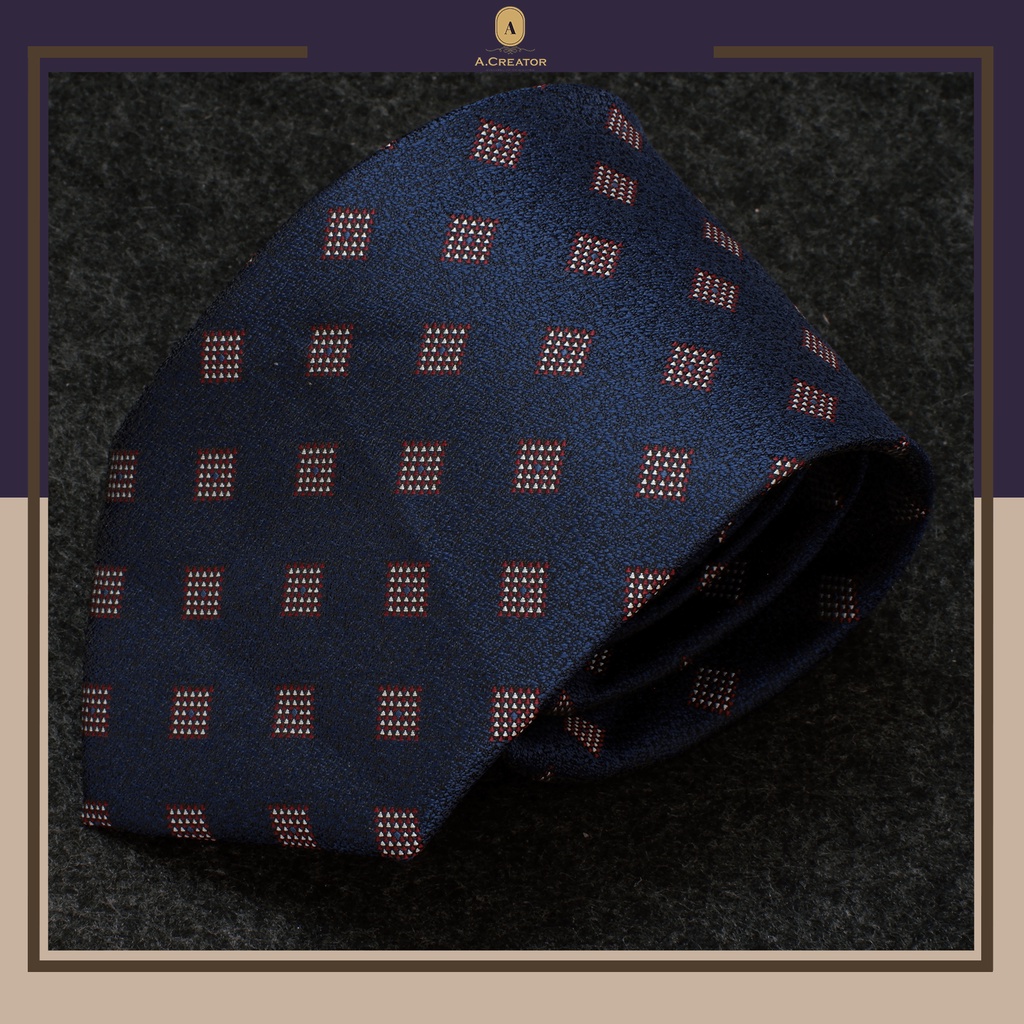 Cà Vạt 8cm Polysilk -  Blue Square Geomatric