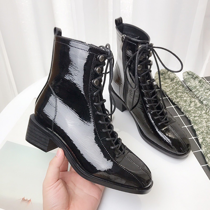 CÓ SẴN ẢNH THẬT Boots bốt nữ da bóng da lì mờ cổ cao ôm buộc dây có khóa kéo cao cấp fullbox | BigBuy360 - bigbuy360.vn