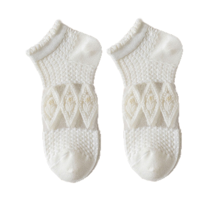 Youyo Đôi Vớ Cotton Màu Trắng Phối Lưới Sợi Thủy Tinh In Hoa Phong Cách Lolita Nhật Bản Ngọt Ngào Cho Nữ