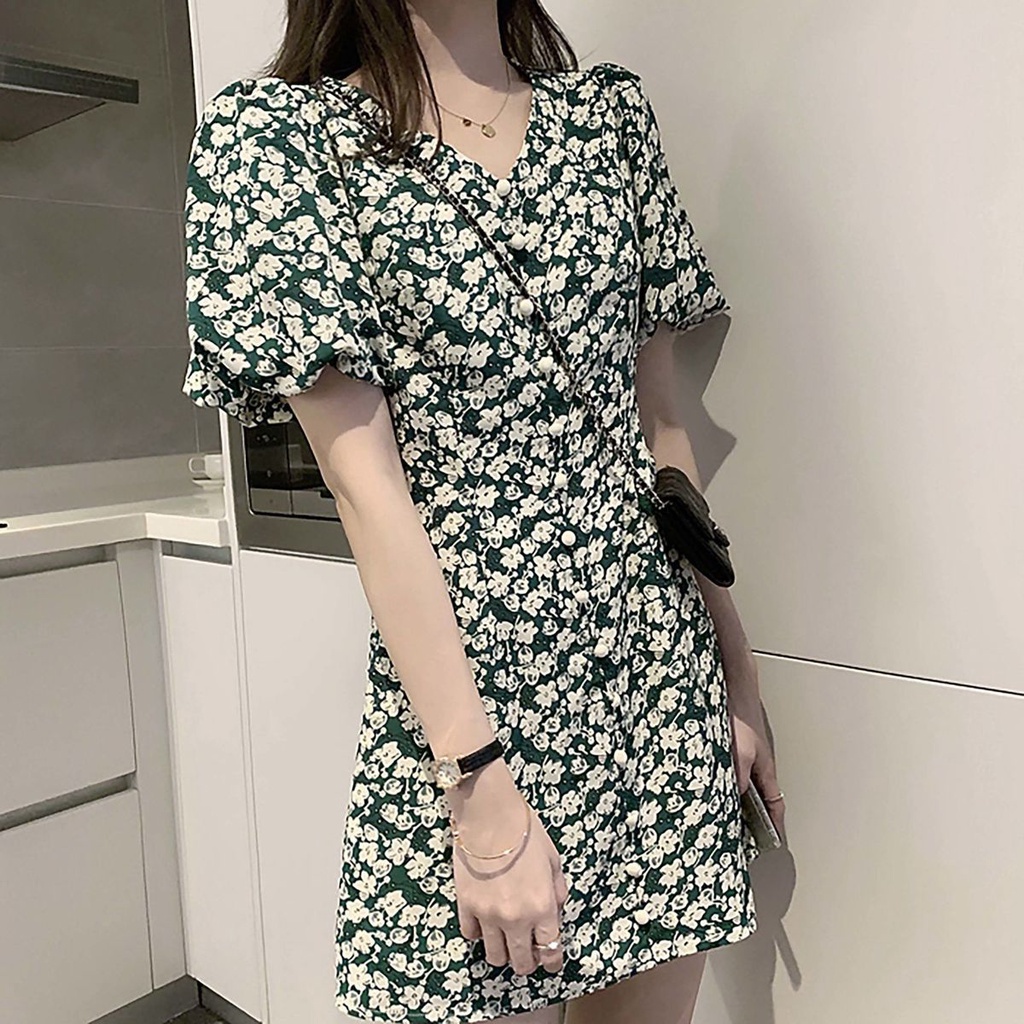 Đầm hoa cổ chữ V thiết kế thời trang dành cho mùa xuân