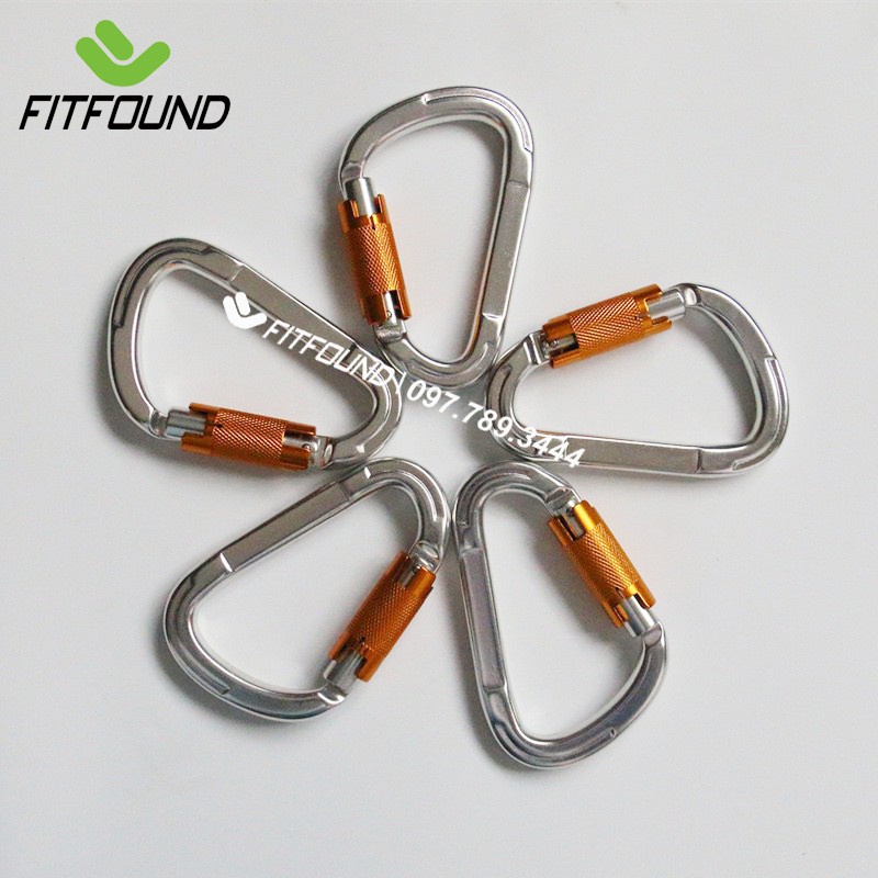 Móc Khóa Carabiner Chữ D Hợp Kim Kẽm Nhôm Có Ren Khóa Chịu Tải 25K 2500Kg Chuyên Leo Núi, Nhảy Dù, Yoga