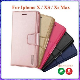 Bao da dạng ví iPhone X / XS / XS Max / hiệu Hanman, ngăn đựng tiền và thẻ tiện lợi