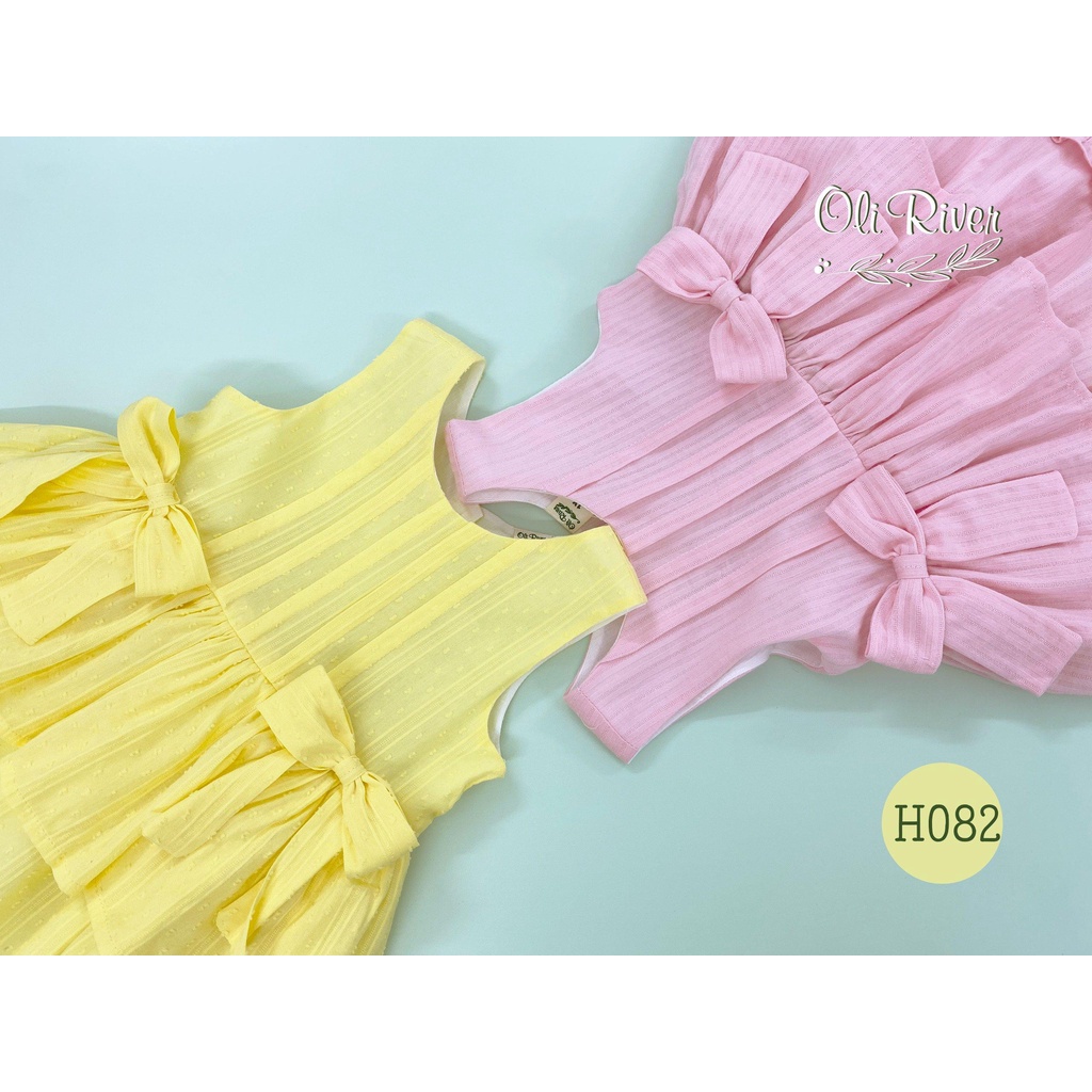 Váy đầm tết bé gái sát nách dáng xòe Oli River đính nơ xinh yêu