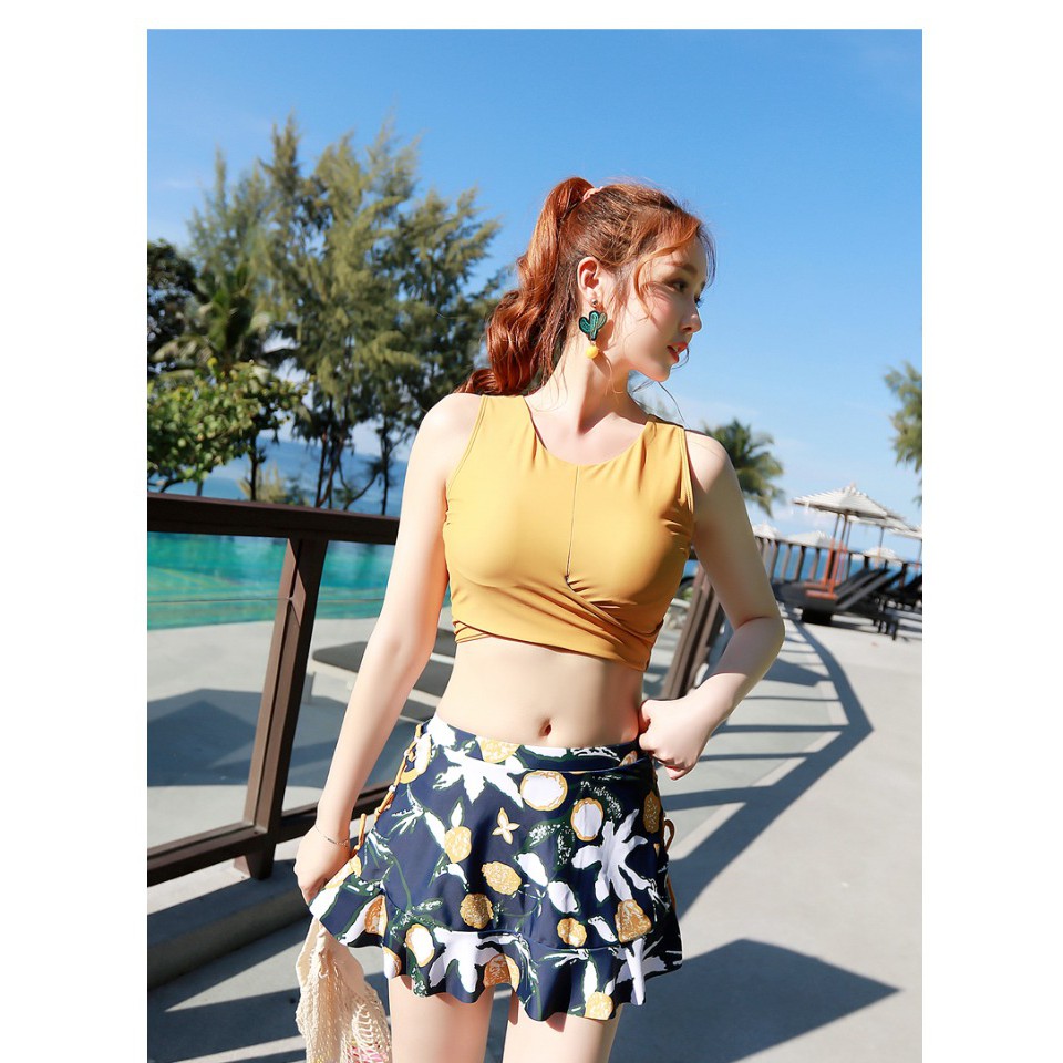 Bộ đồ bơi 3 mảnh màu vàng dáng Hàn Quốc 2019