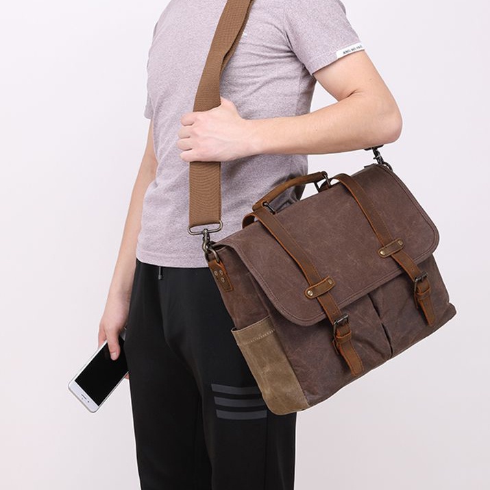 Túi đeo chéo nam da bò sáp thật BÊE GEE TDCDB6873283 để được laptop 14in