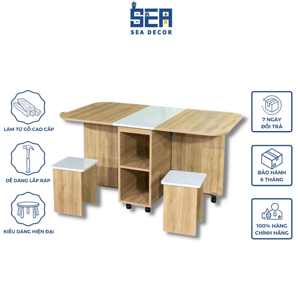 Bộ bàn ăn thông minh gấp gọn SEA DECOR gỗ MDF phủ melamin giúp căn phòng bạn trở nên tiện nghi