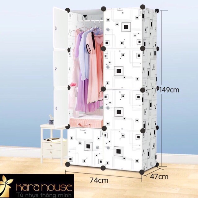 TẶNG 1 MÓC CÀI 20K_Tủ ghép 10 ô kẻ trắng Size ng lớn dùng. Tặng kèm 2 treo đồ