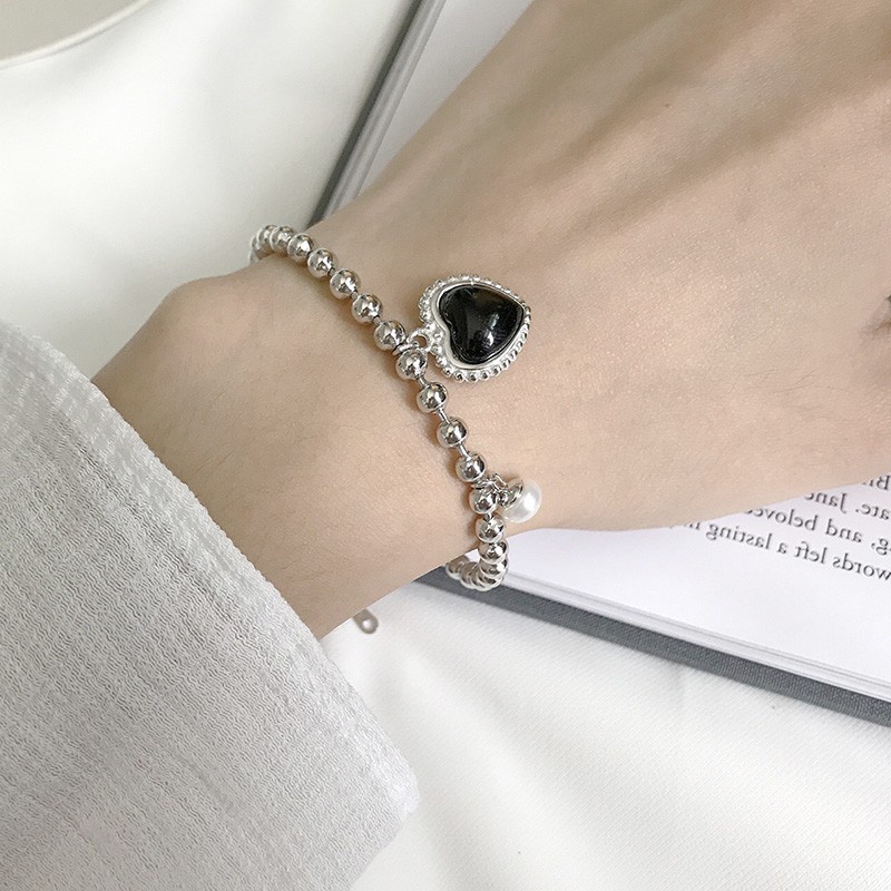 Vòng tay đá mã não đen đơn giản phong cách Hàn Quốc