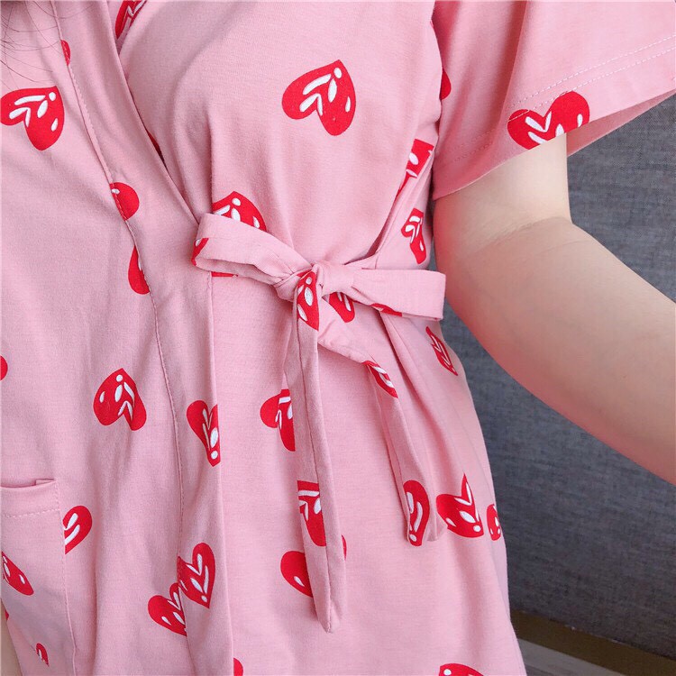 Bộ ngủ kimono cotton họa tiết trái tim nopi shop | BigBuy360 - bigbuy360.vn