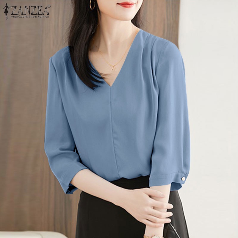 Zanzea Áo Kiểu Tay Lỡ 3 / 4 Cổ Chữ V Thời Trang Dành Cho Nữ