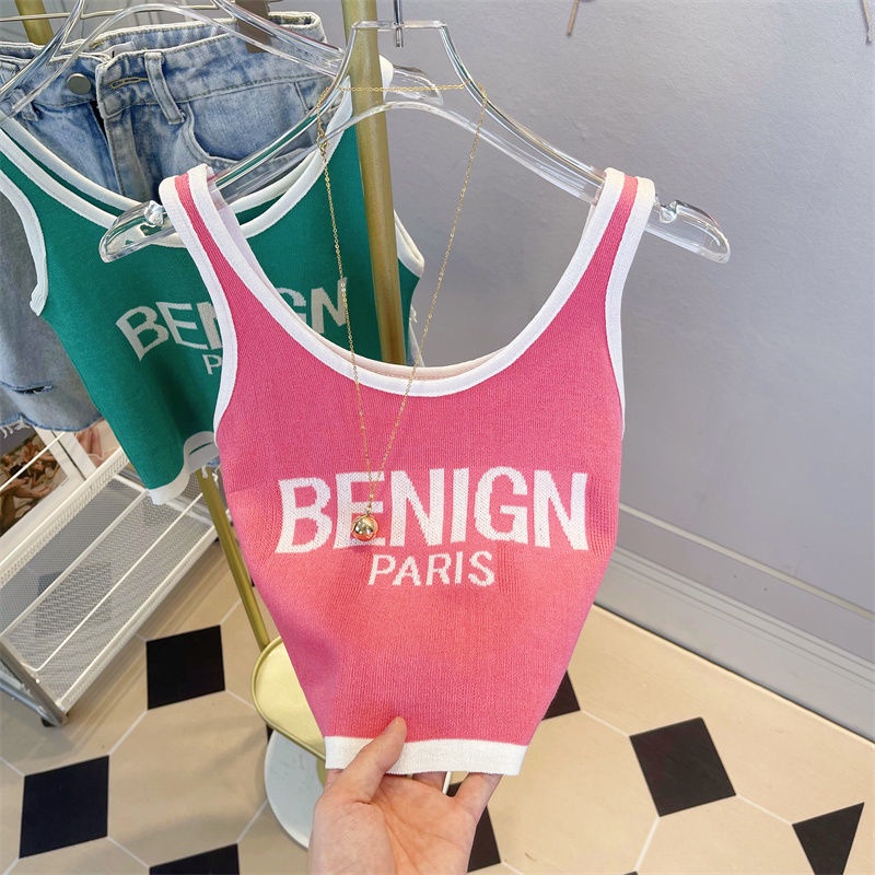 Áo Dệt Kim Sát Nách In Chữ Thời Trang Mùa Hè Dành Cho Nữ