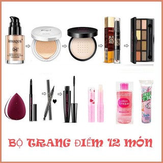 Set Bộ trang điểm đầy đủ 12 món kèm nước hoa hồng và mút trang điểm